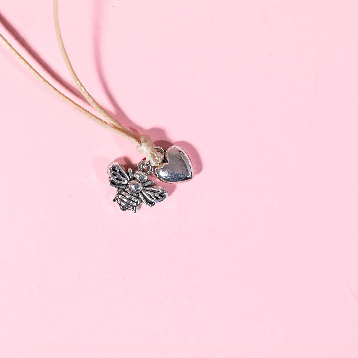 Letterbox Love - Believe in Yourself - Bee &amp; Heart Charm Beige Cord Bracelet