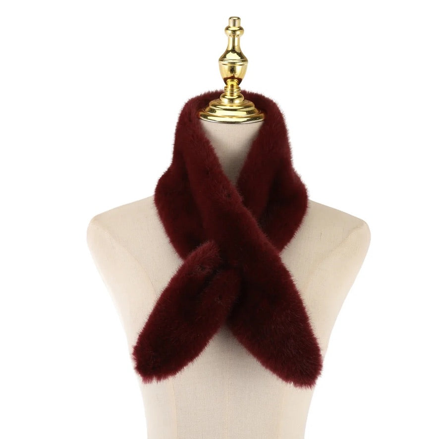 Park Lane - Satin Lined - Faux Fur Pull Through Scarf - Red Mahogany