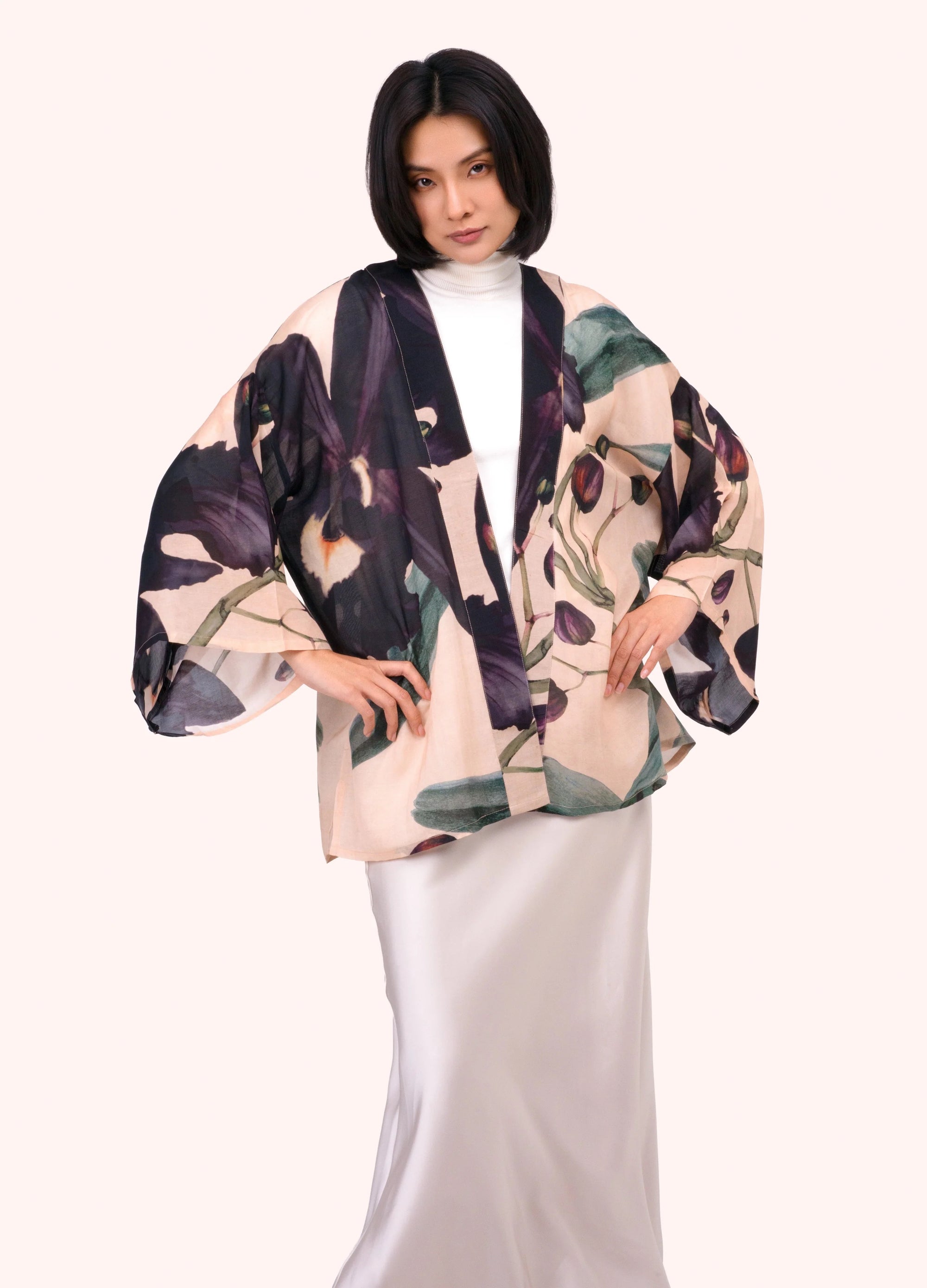 Powder - Midnight Orchid -  Short Kimono Jacket - Charcoal