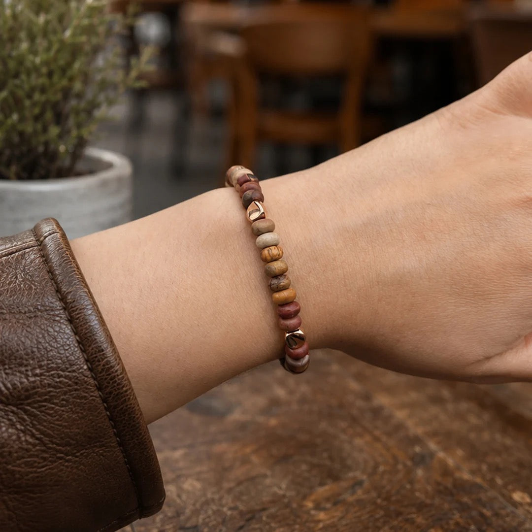 Carrie Elspeth - Natural Jasper Rondelle Beaded Bracelet - Neutral Tones