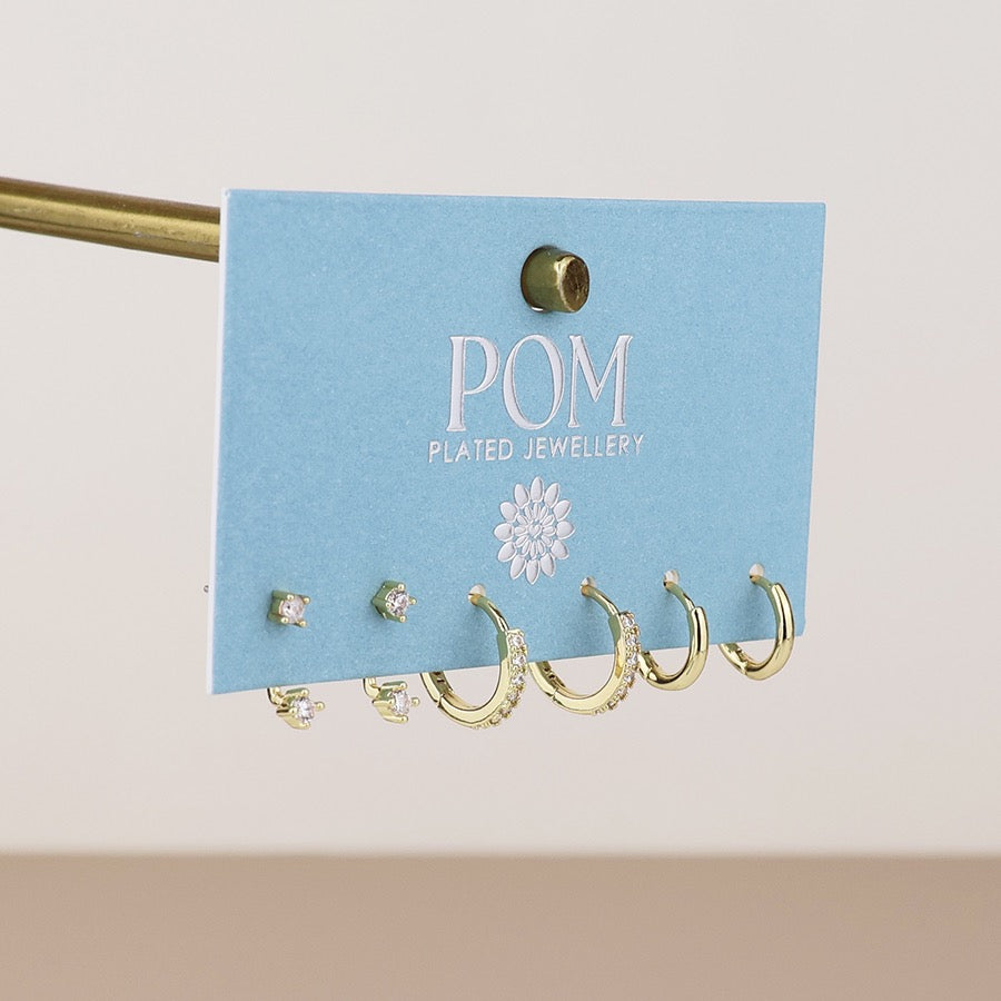 POM Izzy Hoop &amp; Crystal Earring Set - Faux Gold