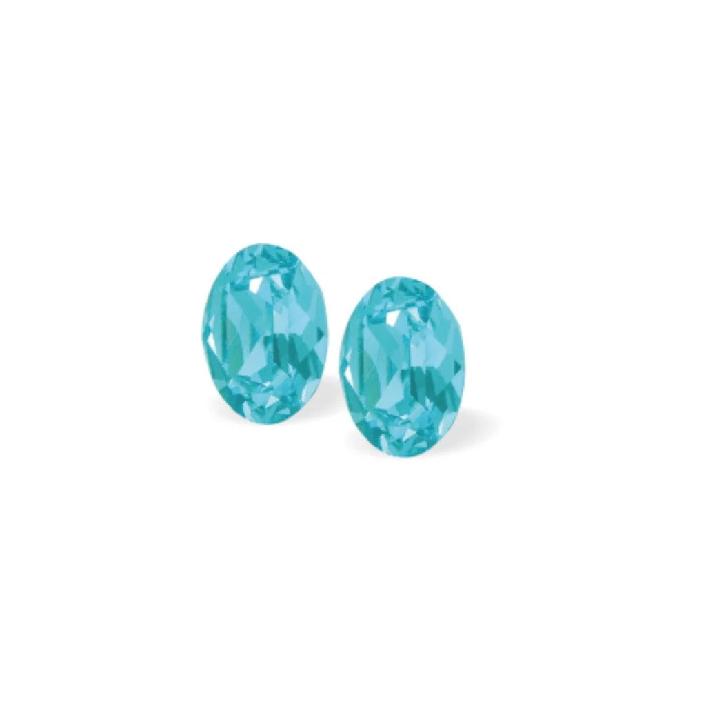 Byzantium 8mm Large Austrian Crystal Studs -Ovals - Light Turquoise Blue