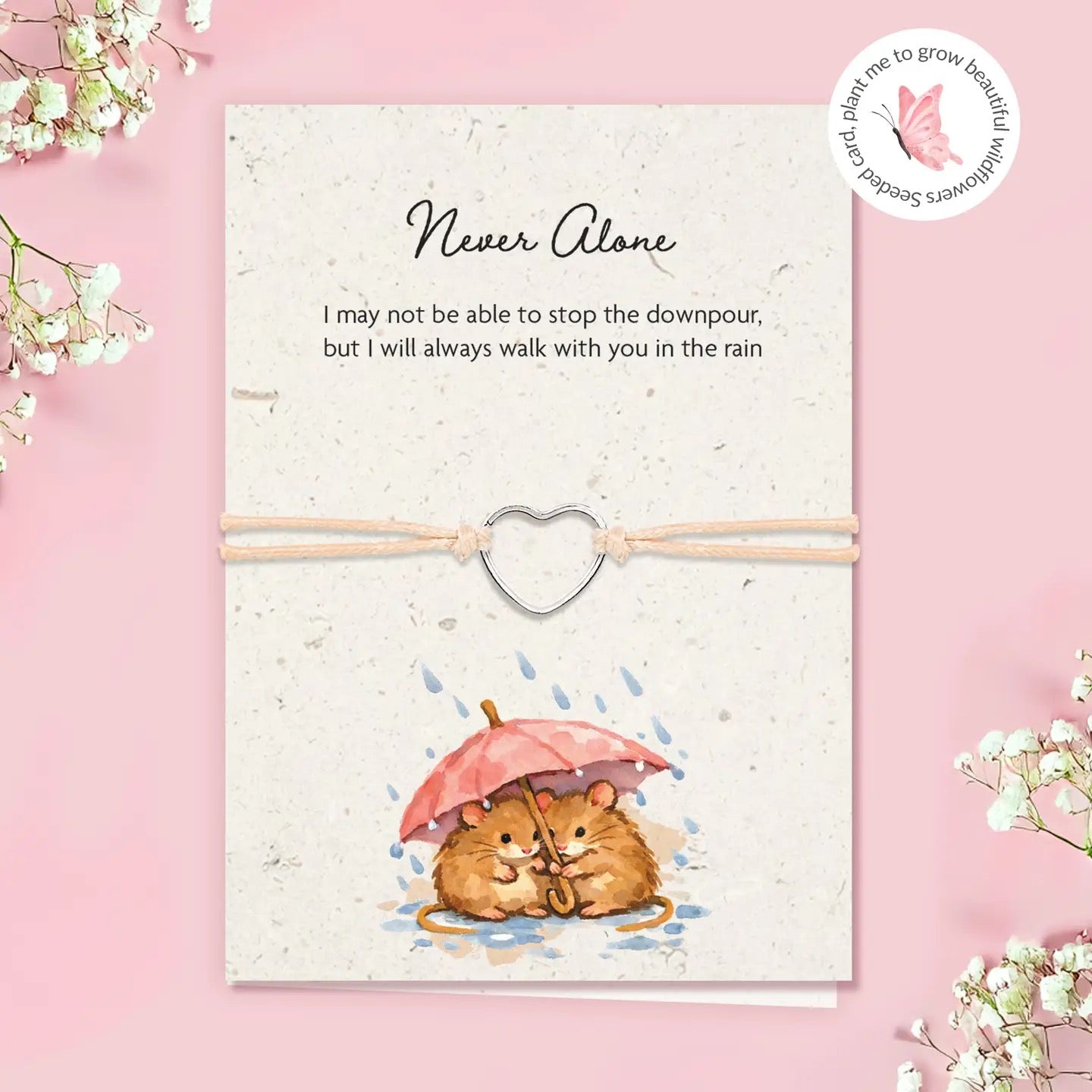 Letterbox Love Seeded Card Bracelet - Never Alone - Open Heart