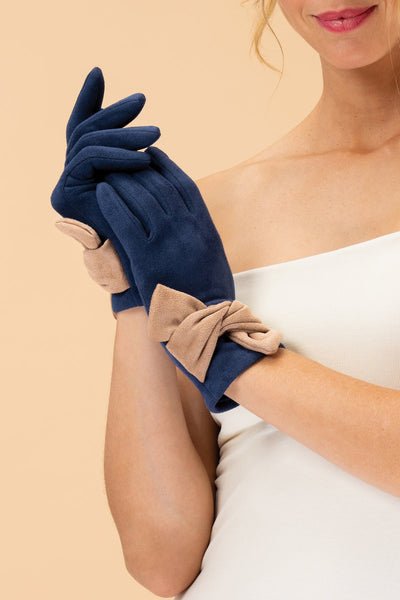 Powder Henrietta Faux Suede Gloves - Navy Blue/Taupe