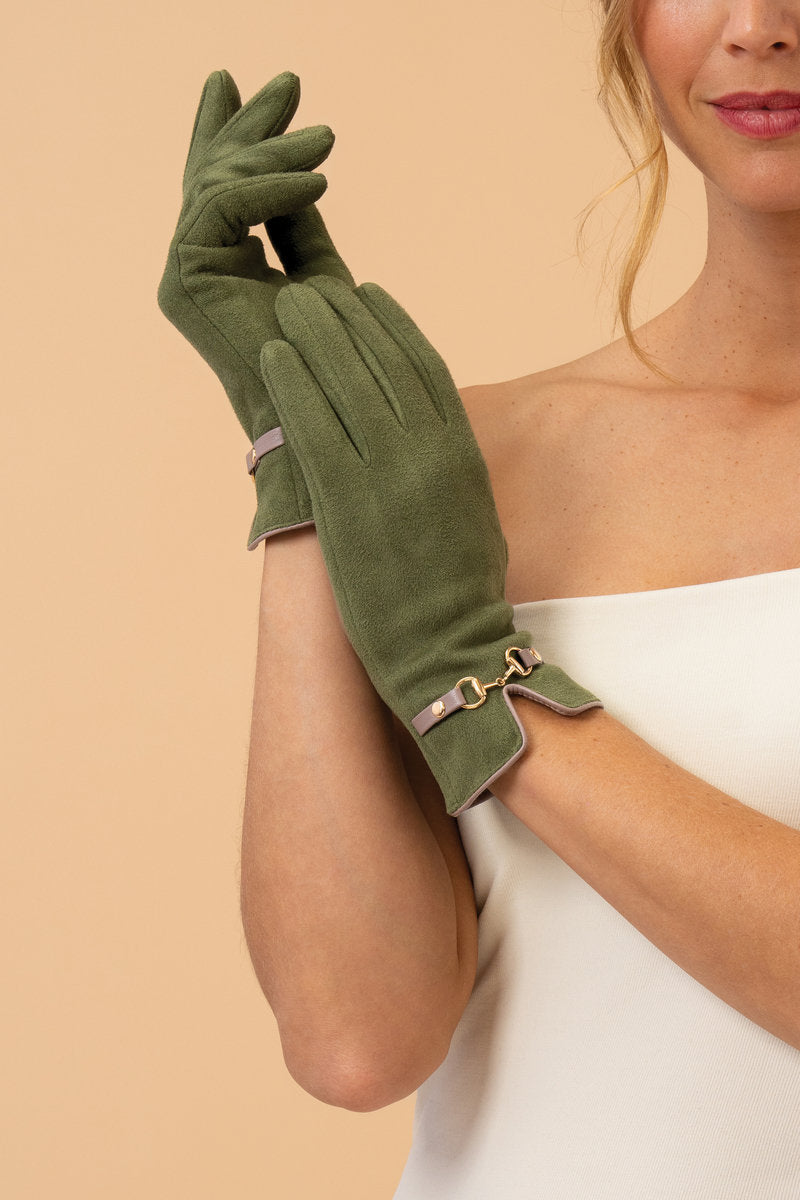 Powder Kylie Faux Suede Gloves - Forest Green