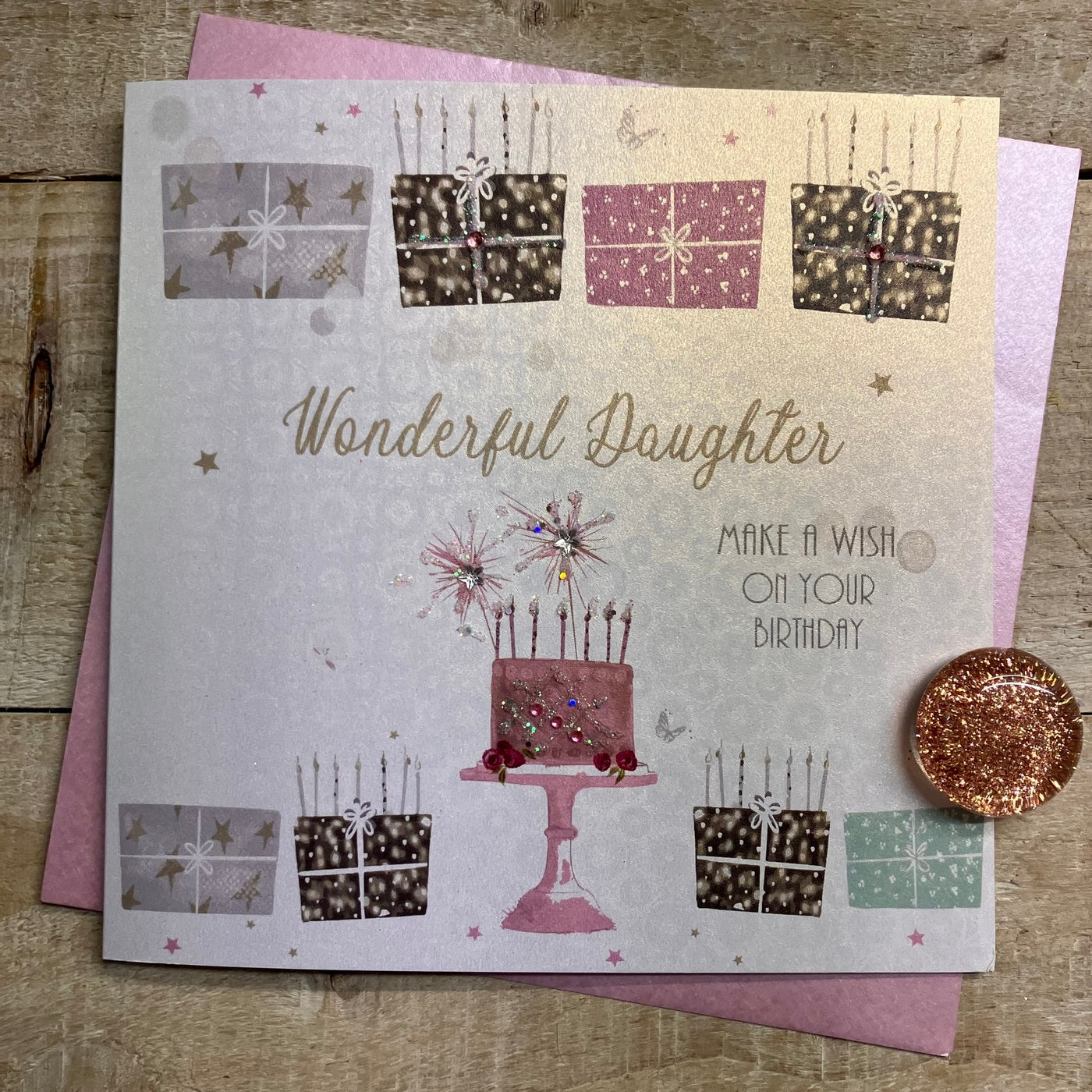 Wonderful Daughter Birthday Card - Cake &amp; Presents - White Cotton Cards