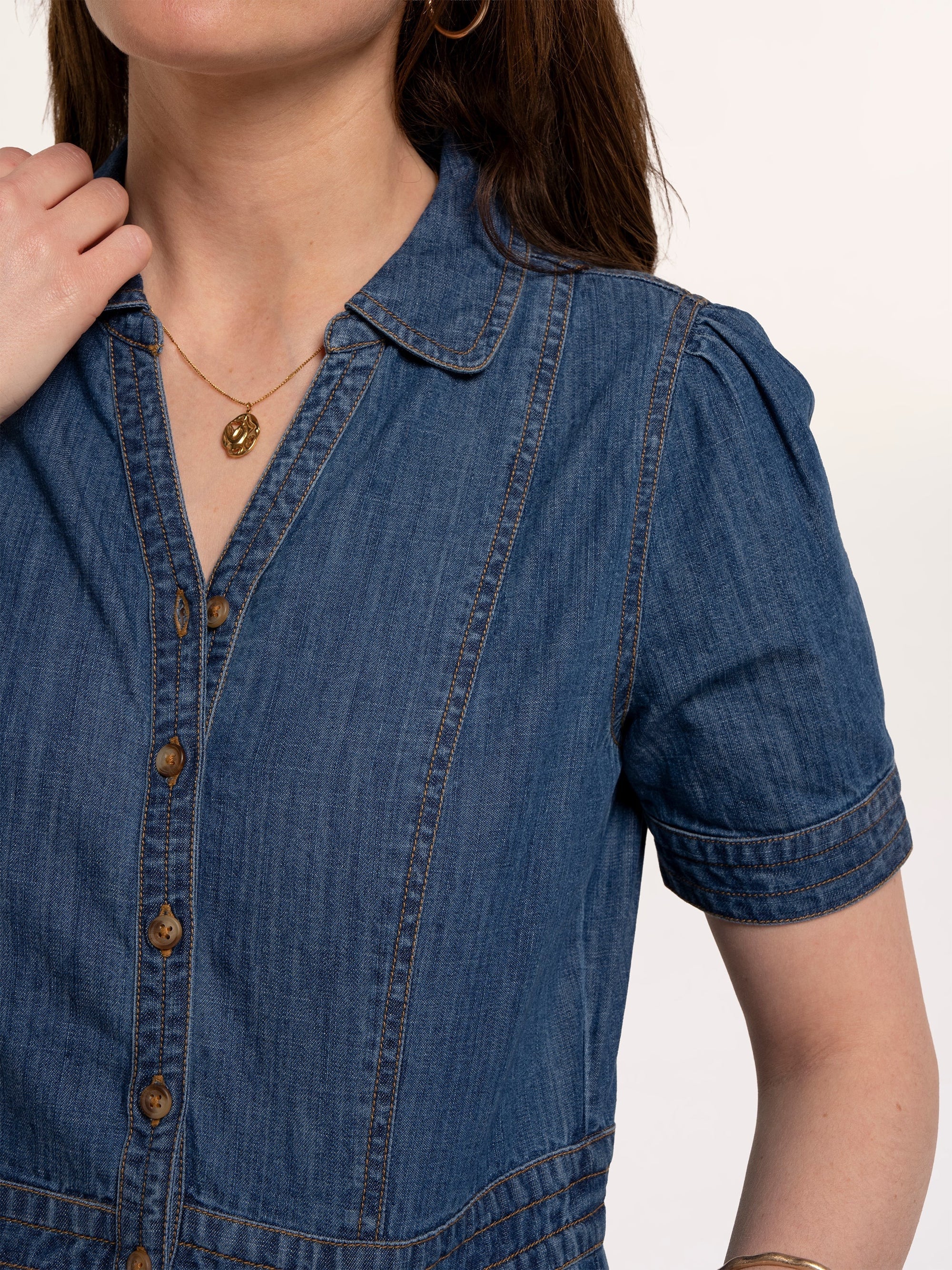Brakeburn - Apple - Denim Maxi Dress - Mid Wash Blue Denim