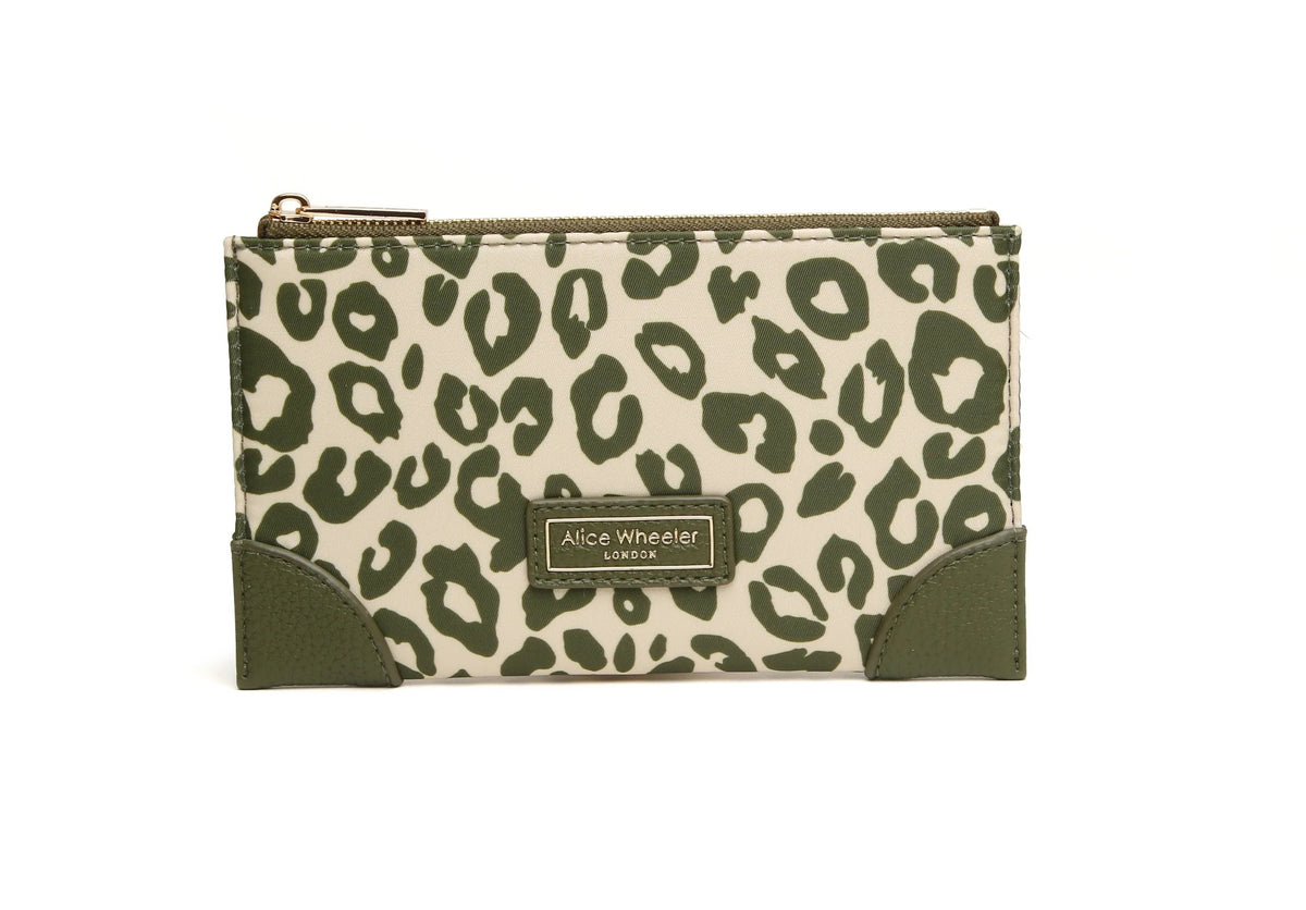 Alice Wheeler- Olive Leopard Print - Brompton Large Slimline Zip Purse