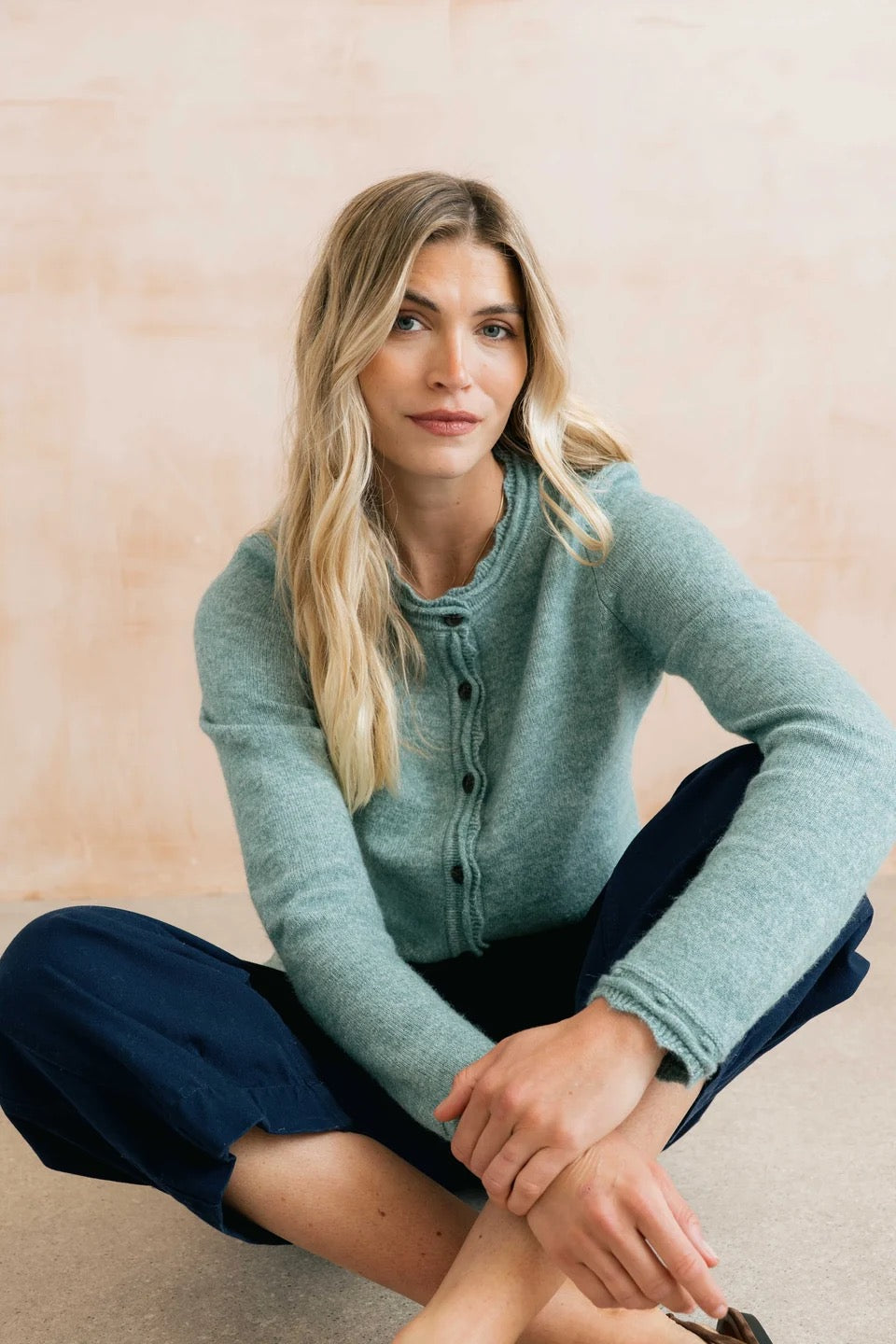 Elodie - Scallop Knit Outfitter Cardigan - Sea Blue - Lily &amp; Me