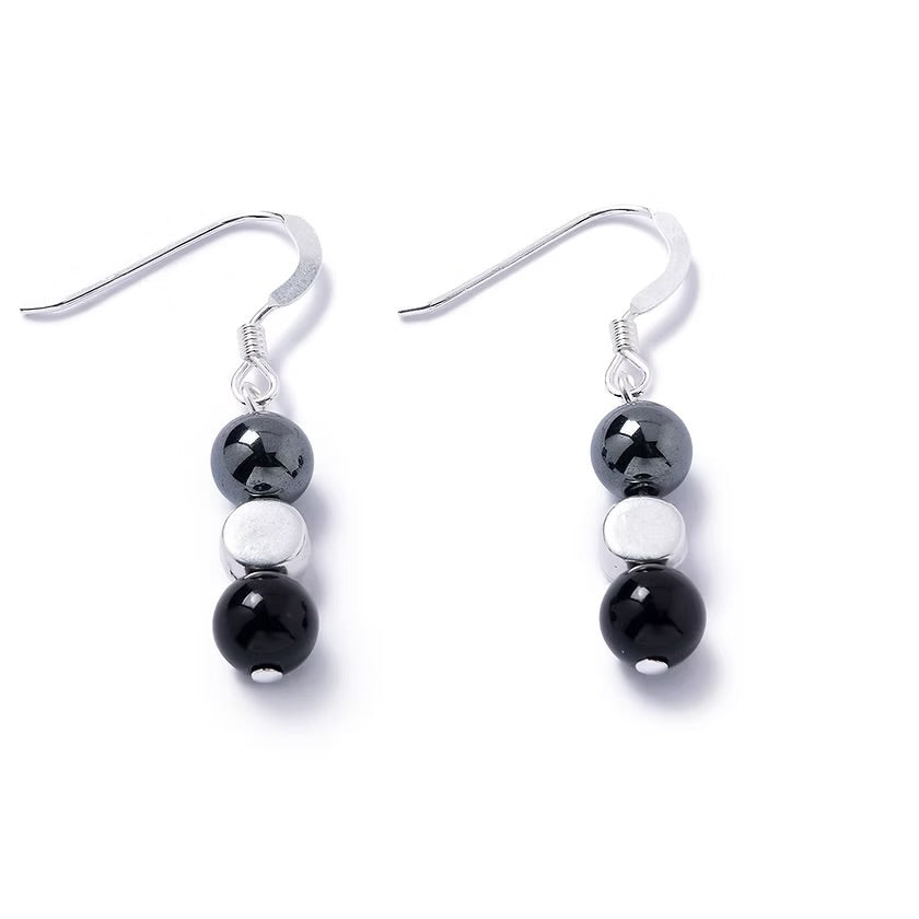 Carrie Elspeth Onyx &amp; Haematite Gemstone Beaded Drop Earrings