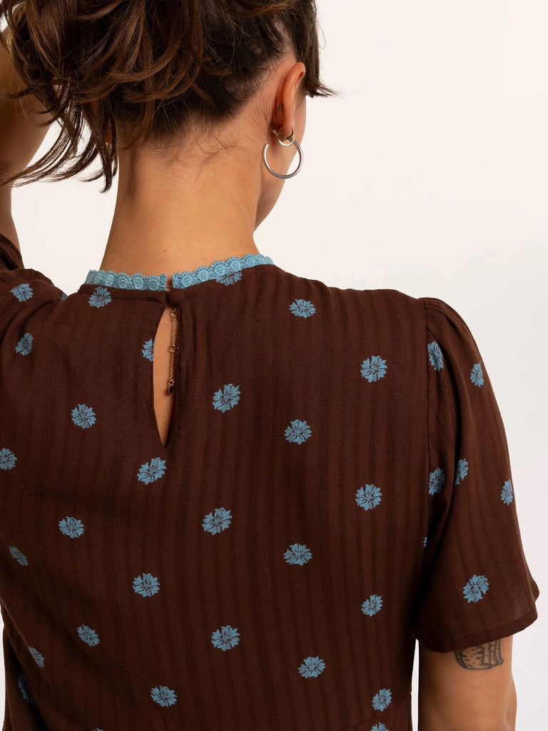 Brakeburn - Cedar  Short Sleeved Tea Dress - Brown/Blue