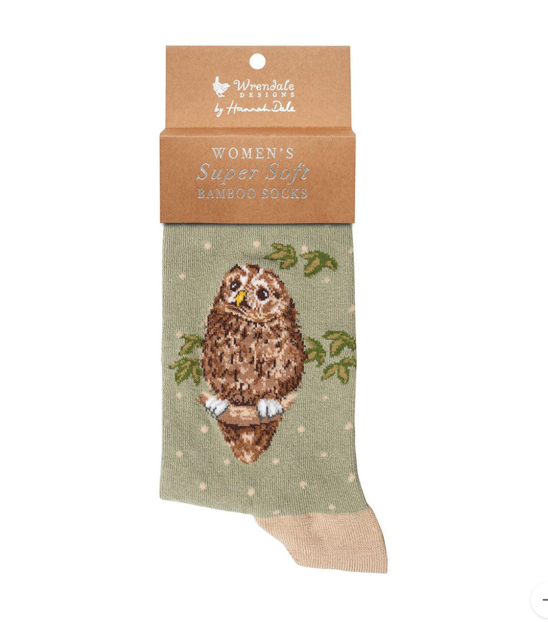 'Treetops' - Owl - Sage Green - Ladies Ankle Bamboo Socks - Wrendale Designs
