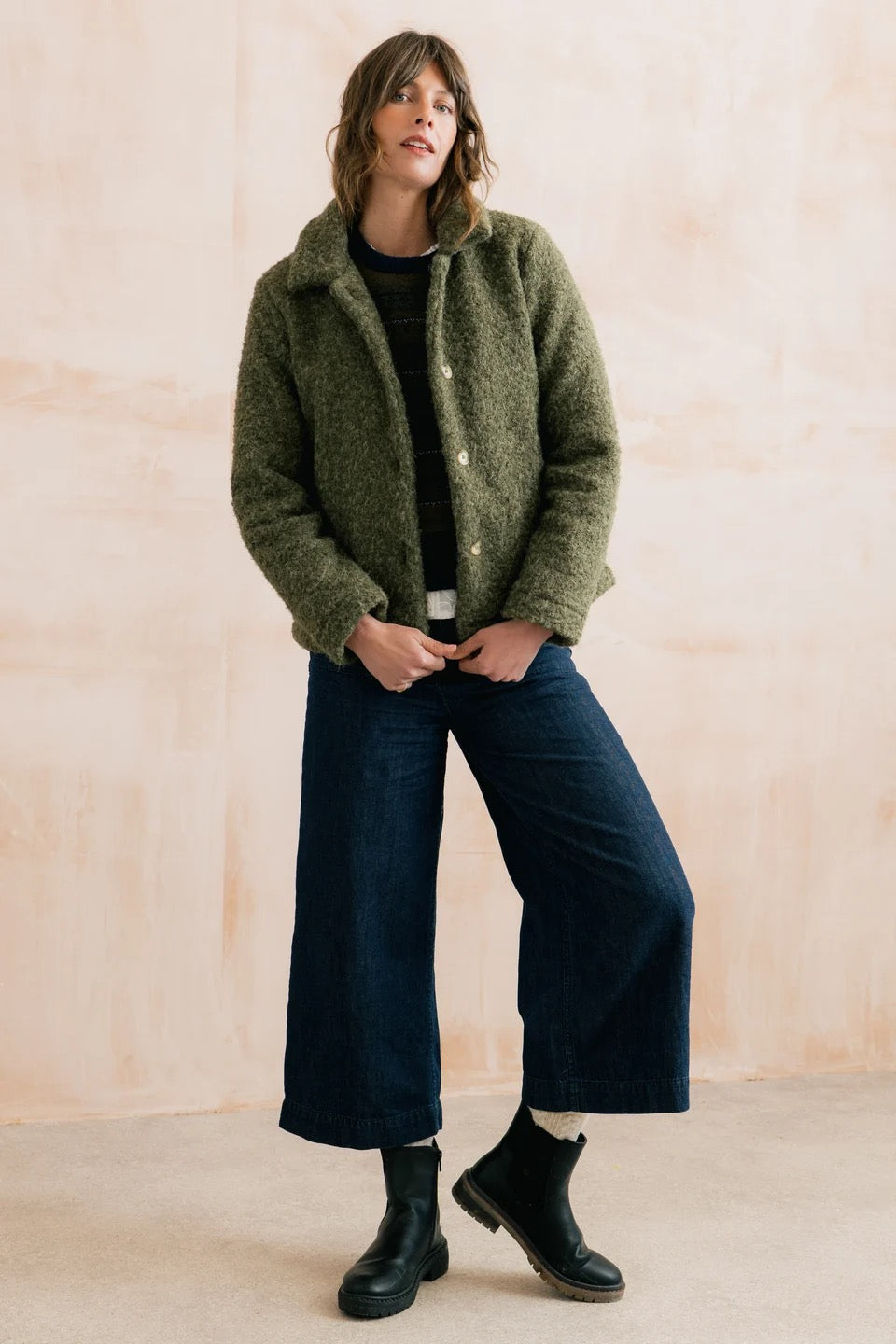 Sycamore - Textured Boucle Collared Jacket - Sage Green - Lily &amp; Me