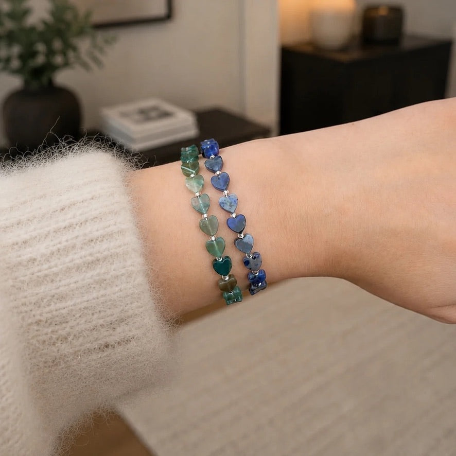 Carrie Elspeth - Gemstone Hearts Beaded Bracelet - Blue Multi Tone