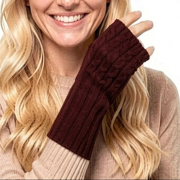 Park Lane - Red Mahogany - Cable Knit Fingerless Wrist Warmer - Ladies Gloves