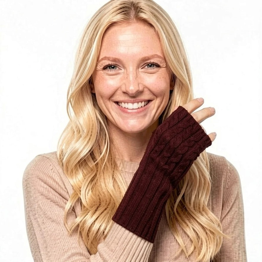Park Lane - Red Mahogany - Cable Knit Fingerless Wrist Warmer - Ladies Gloves