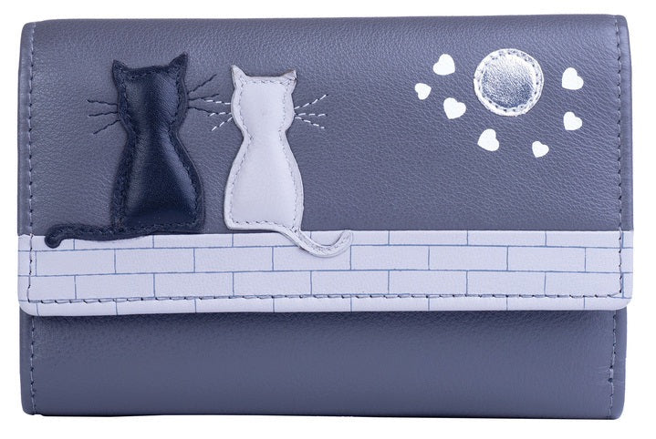 Mala Leather - Midnight Cats - Tri Fold Medium Leather Purse (3535 35) - Charcoal Grey