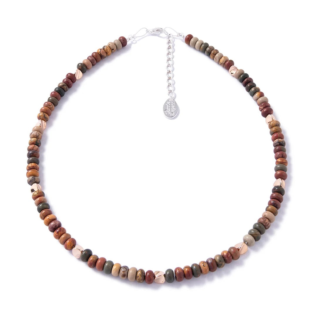 Carrie Elspeth - Natural Jasper Rondelle Full Beaded Necklace - Neutral Tones