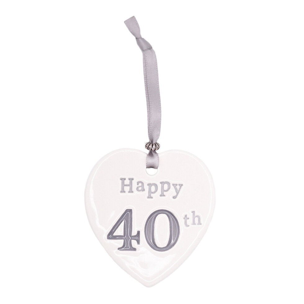 Happy 40th - Ceramic Hanging Heart - Pookie Wookie Ceramics