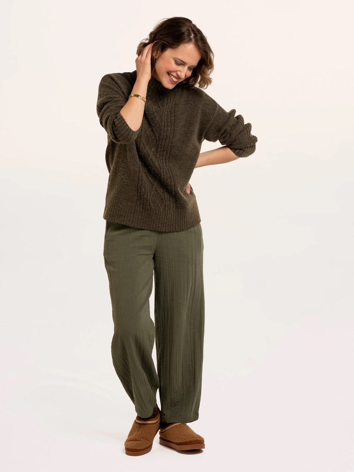 Brakeburn - Signe - Stitch Detail Knitted Roll Neck Jumper - Green