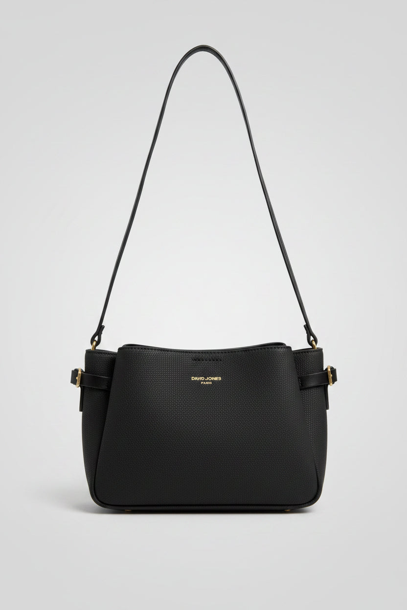David Jones -(CM8588) Gathered Sides Small Crossbody Bag with Buckle detail - Black