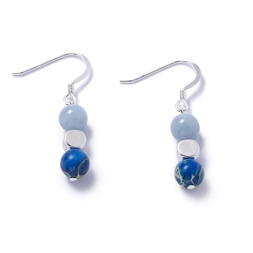 Carrie Elspeth Angelite &amp; Lapis Medley Gemstone Beaded Drop Earrings