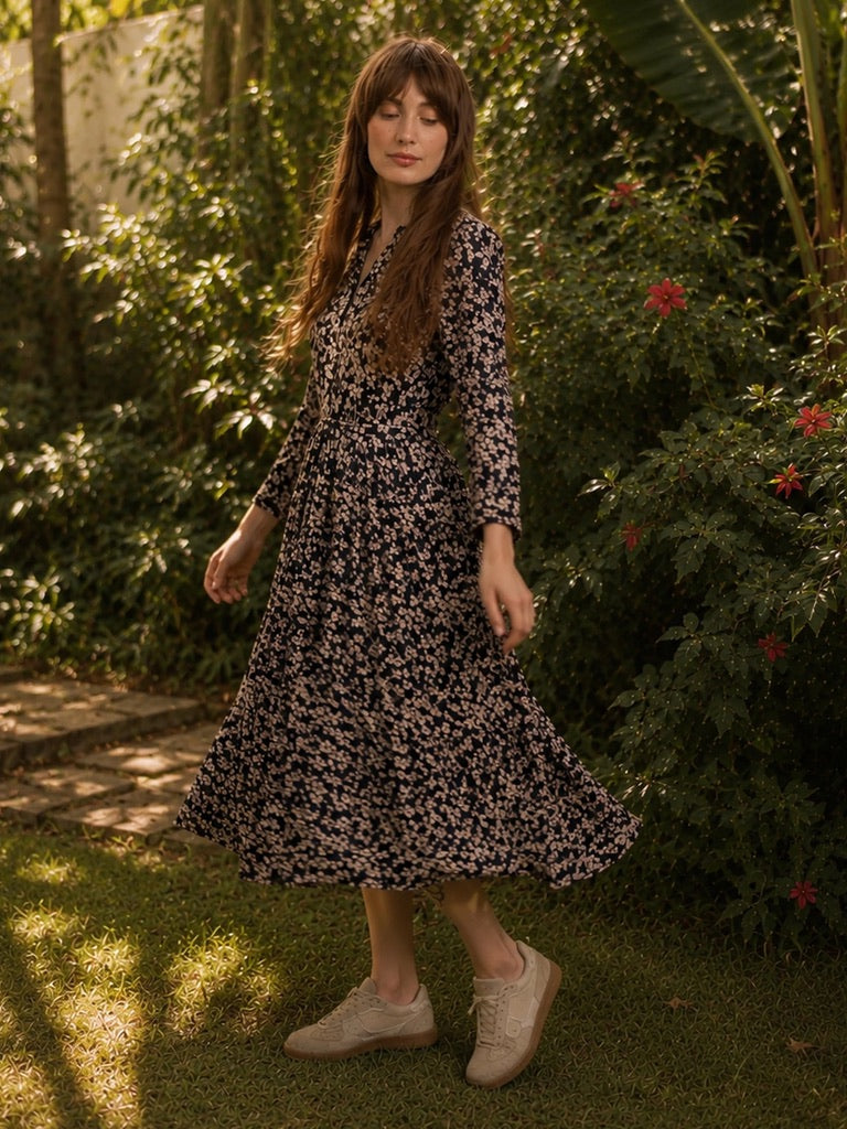 Brakeburn - Grace Ditsy Floral Print Midi Dress - Navy