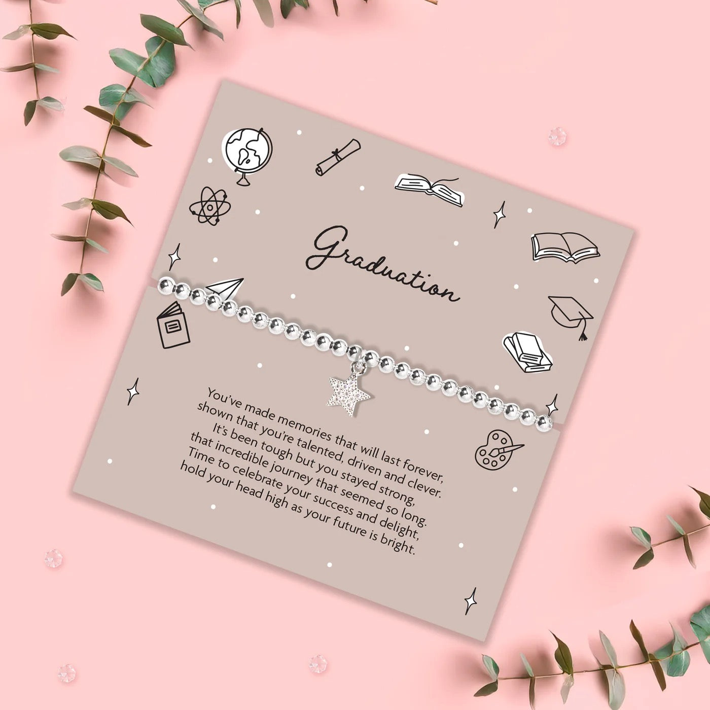 Letterbox Love - Graduation - BOXED Silver Plated Stretch Bracelet
