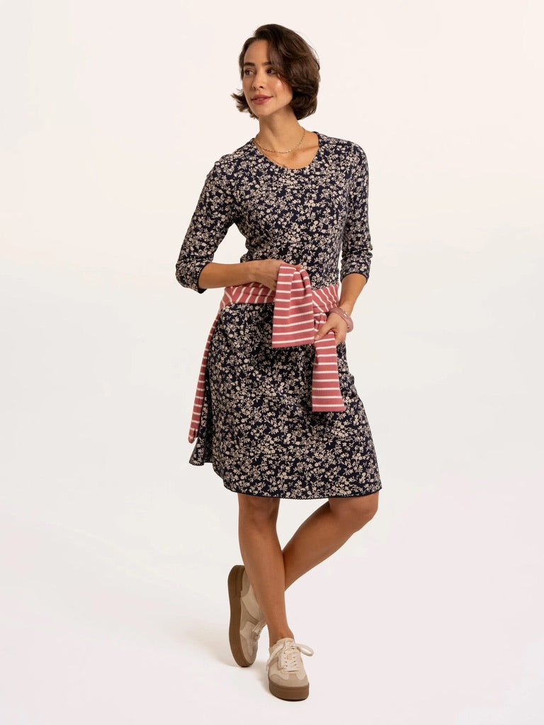 Brakeburn - Freya - Ditsy Floral Print Knee Length Dress - Navy/Cream