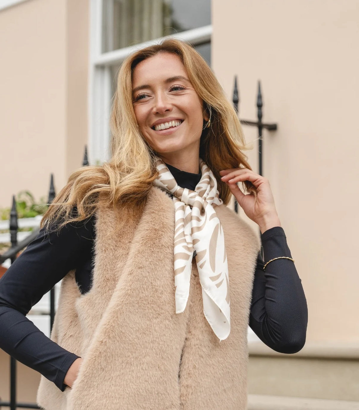Park Lane - Neutral Leopard Print - Square Silky Neck Scarf - Natural/Taupe
