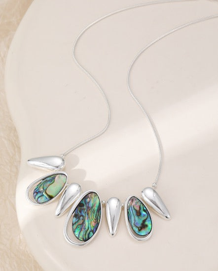 Gracee Jewellery -  Shell Ovals &amp; Silver Droplets Necklace