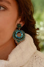 Blue Peacock Round - Beaded Statement Dangly Earrings - My Doris