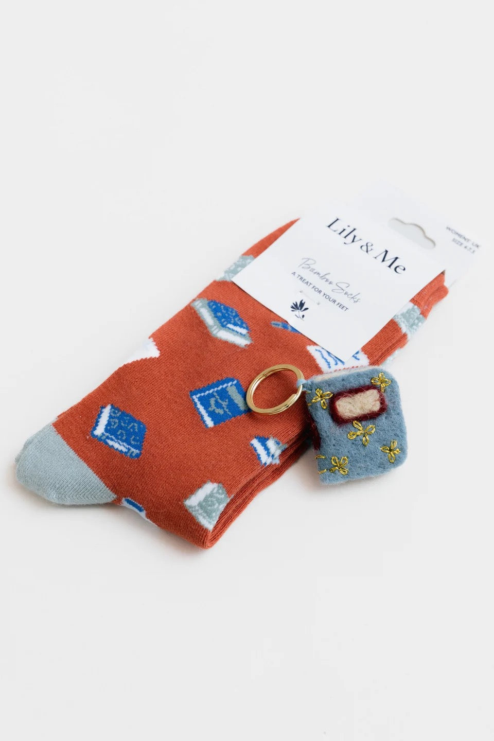 Lily &amp; Me - Reading Book Socks &amp; Felt Book - Keyring &amp; Sock Gift Box Set