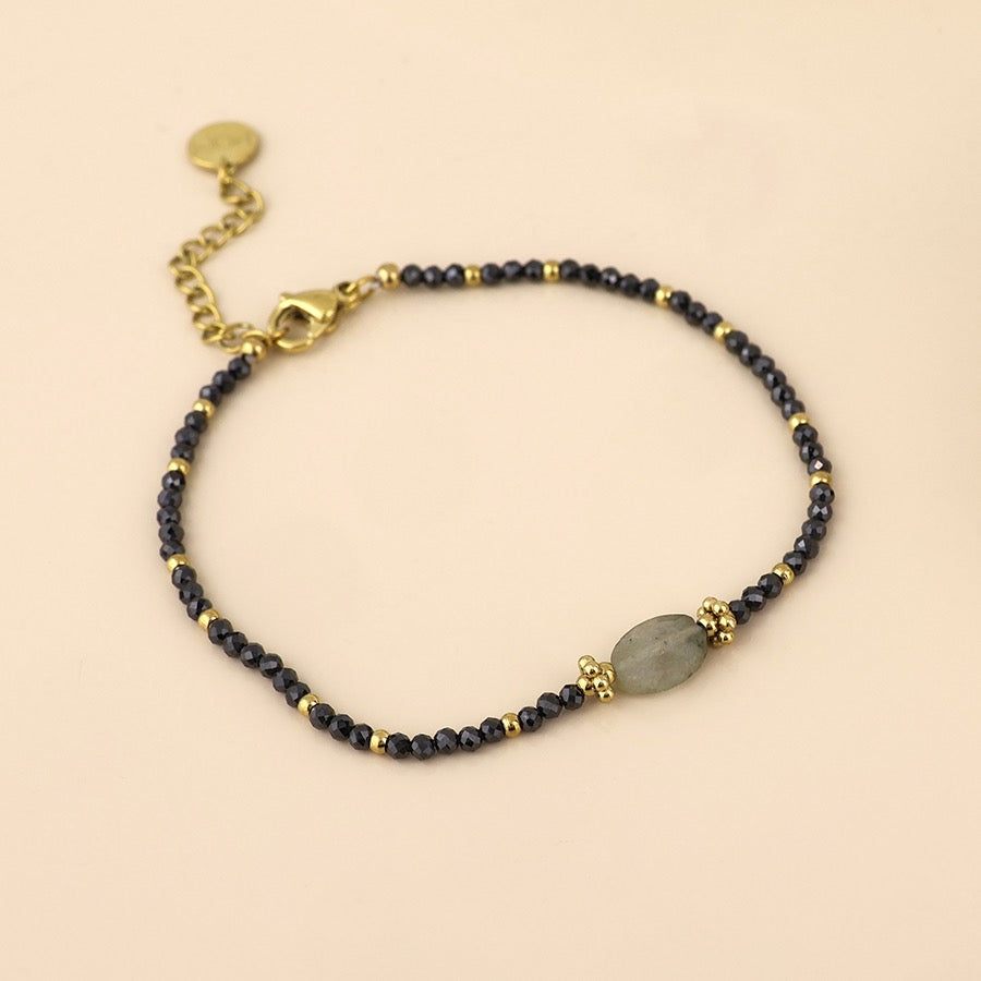 POM WATERPROOF - NYX Gold Plated Charcoal Black Tiny Faceted Crystal Beaded Bracelet
