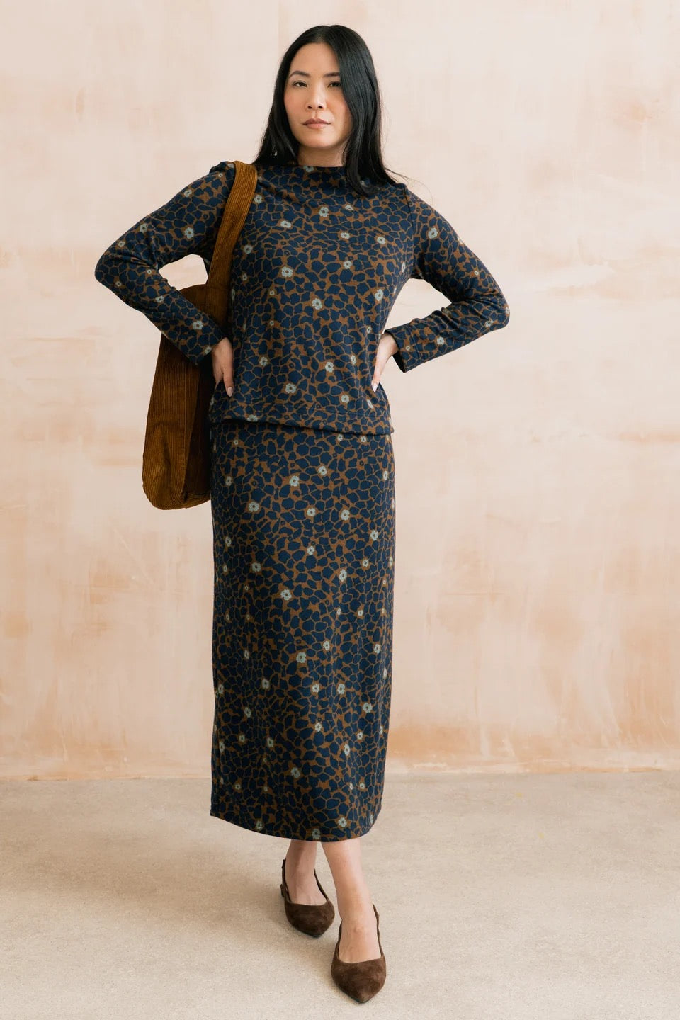 Cairn - Stamp Print Turtle Neck Jumper - Burnt Caramel - Lily &amp; Me