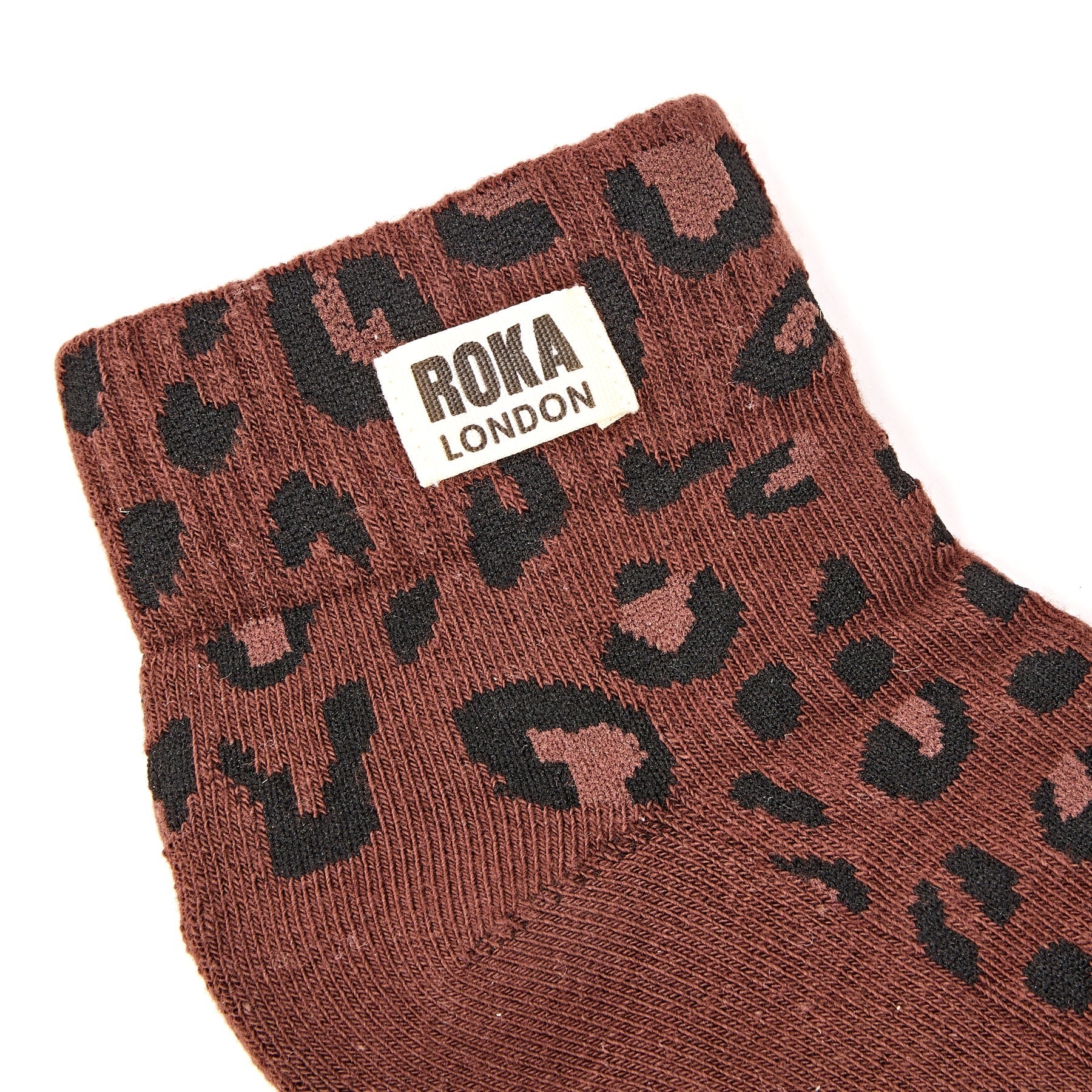 ROKA Wembley Ladies Trainer Ankle Socks - Mini Leopard - Chocolate