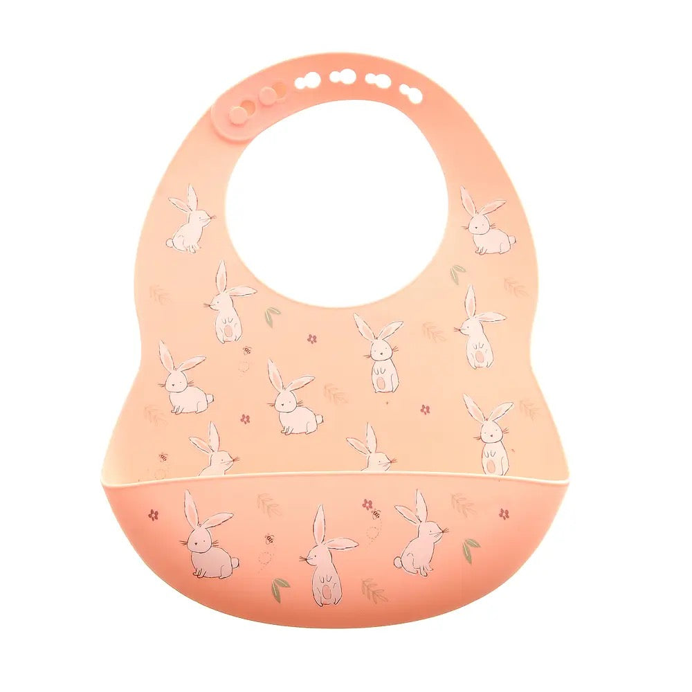 Ziggle Bunnies Catch It Silicone Feeding Bib - Pink