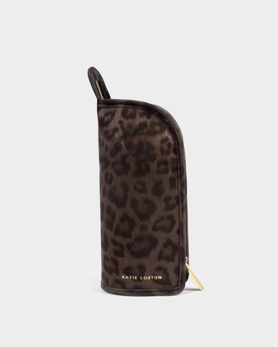 Katie Loxton - Leopard - Travel Make-up Brushes in Zip Pouch Case - Chocolate Leopard