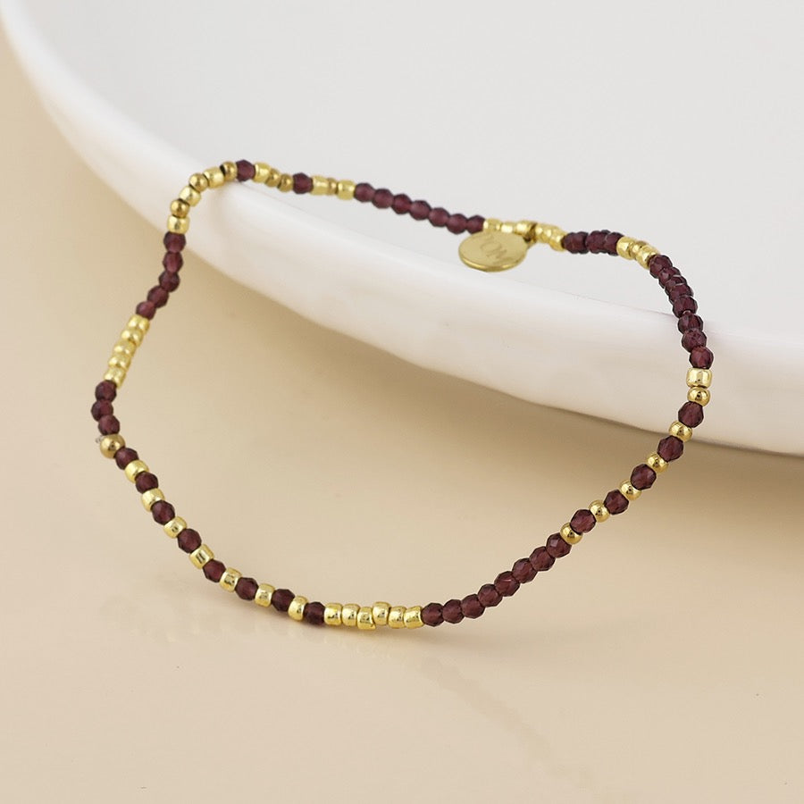 POM WATERPROOF - Erin Gold Plated Mulberry Tiny Delicate Crystal Beaded Stretch Bracelet (Copy)