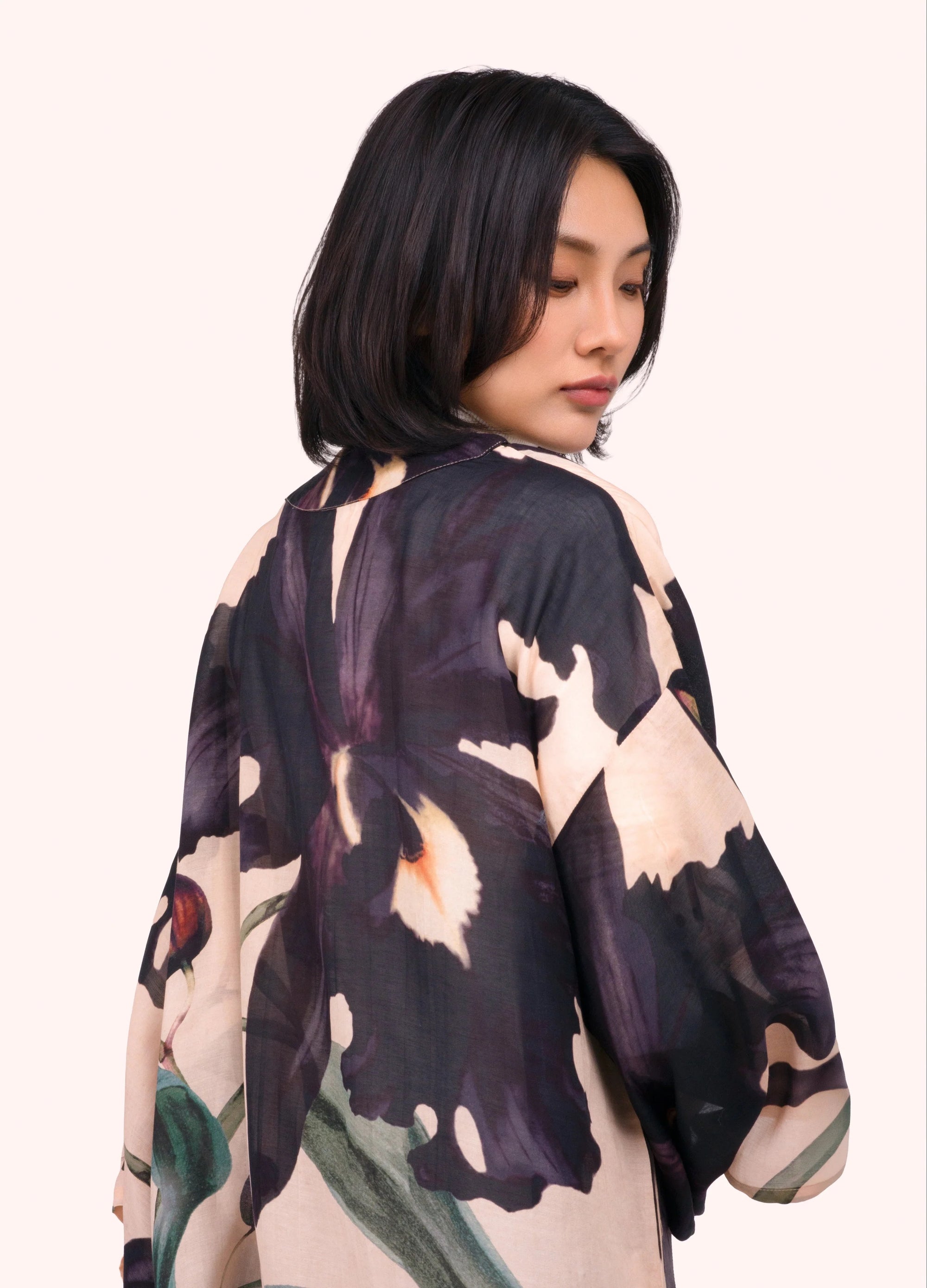 Powder - Midnight Orchid -  Short Kimono Jacket - Charcoal