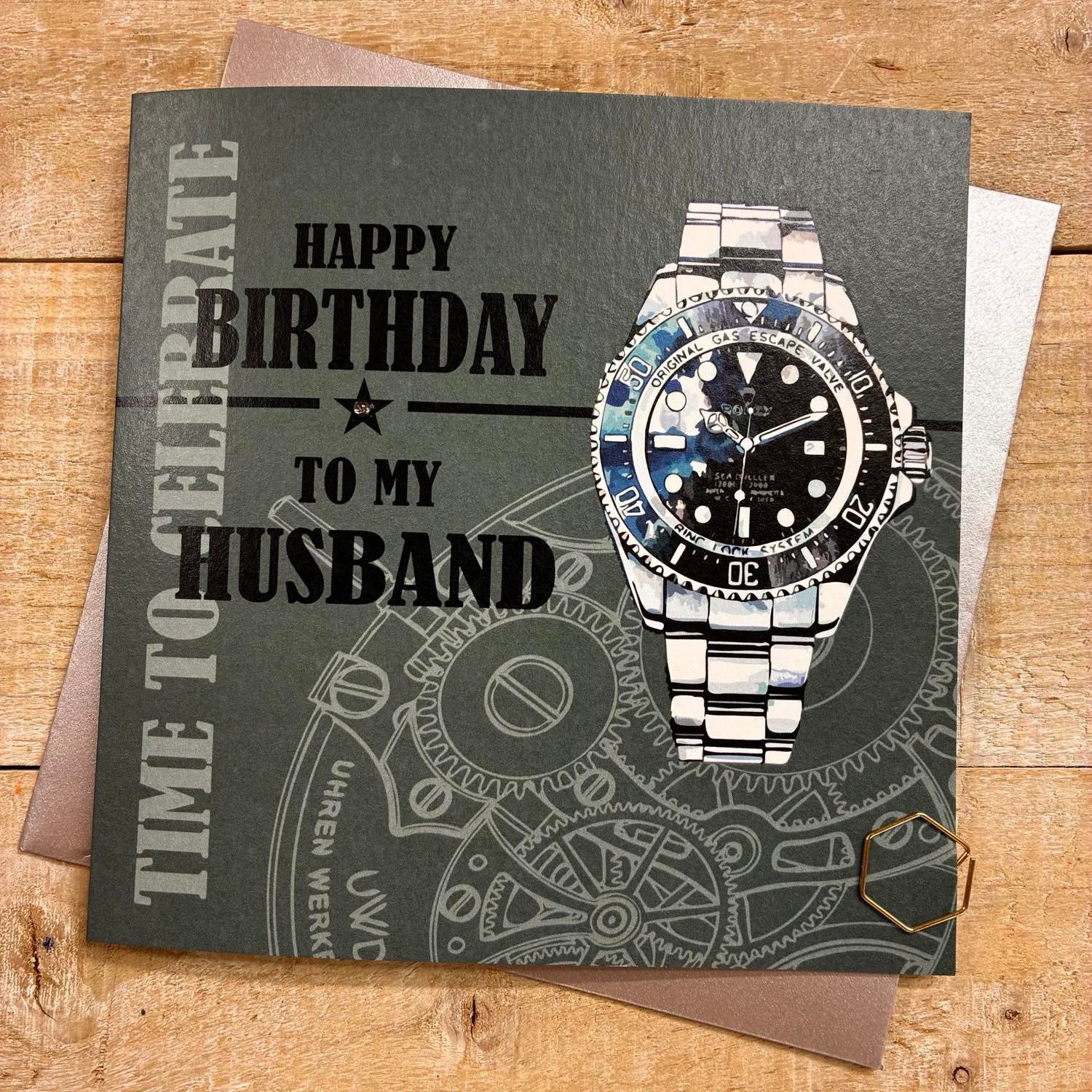White Cotton Card - Happy Birthday To My Husband Time To Celebrate - Watch Card (Copy)