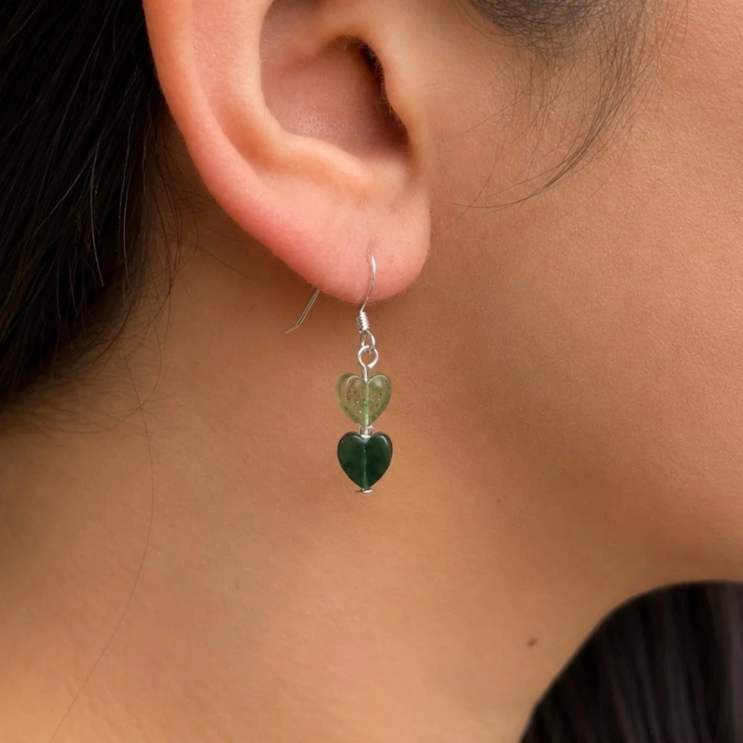 Carrie Elspeth - Gemstone Double Hearts Drop Earrings - Green Multi Tone