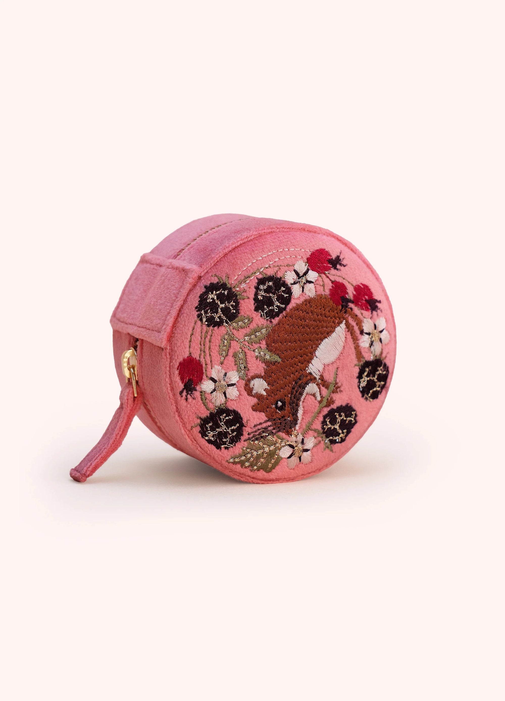 Powder Velvet Mini Round Jewellery Box - Mouse - Dusky Pink