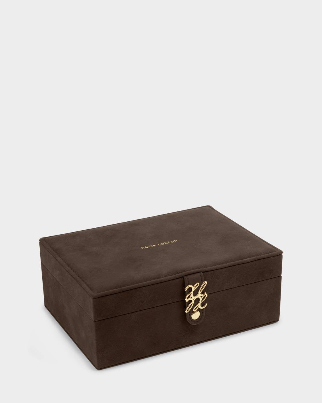 Katie Loxton - Large Signature Jewellery Box - Chocolate Suede