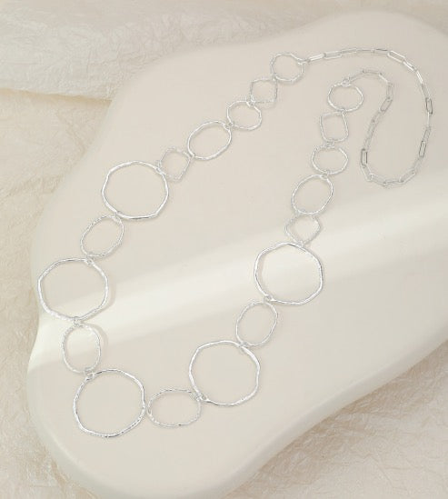 Gracee Jewellery - Large Hammered Circles LONG Necklace - Silver