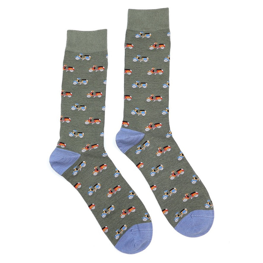 POM - Ted Grey Mix Scooter Print - Mens Ankle Socks - Green