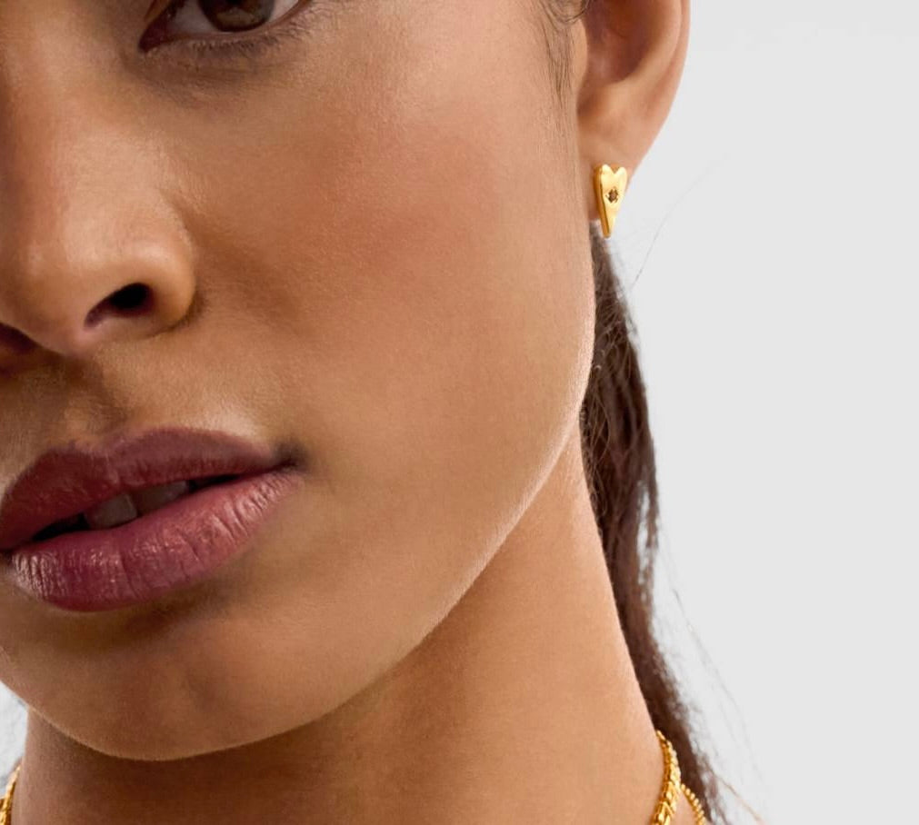 Katie Loxton Waterproof Jewellery - Rogue Noir - Gold Heart Stud Earrings