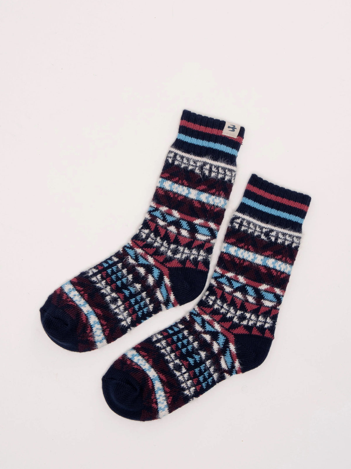 Brakeburn - Blue Nordics Fair Isle Patterned Fluffy Ankle Socks - Blue/Multi