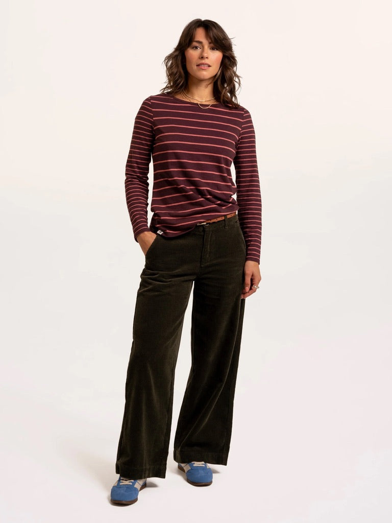 Brakeburn - Branksome - Thick &amp; Thin Stripe - Long Sleeved T-shirt - Burgundy