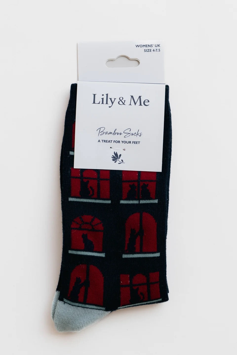 Lily &amp; Me - Window Cats Socks &amp; Cat with Teddy Felt - Keyring &amp; Sock Gift Box Set